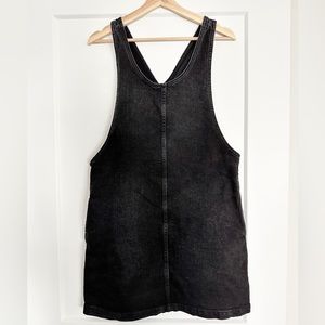 Black washed denim overall dress